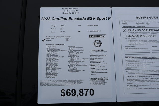 2022 Cadillac Escalade ESV Sport Platinum