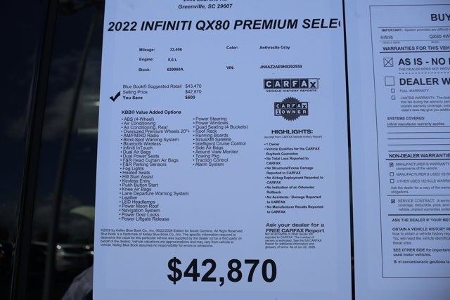2022 INFINITI QX80 PREMIUM SELECT