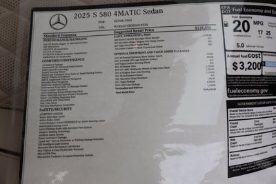 2025 Mercedes-Benz S-Class S 580V4