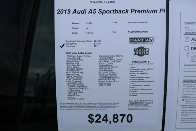 2019 Audi A5 Sportback Premium Plus